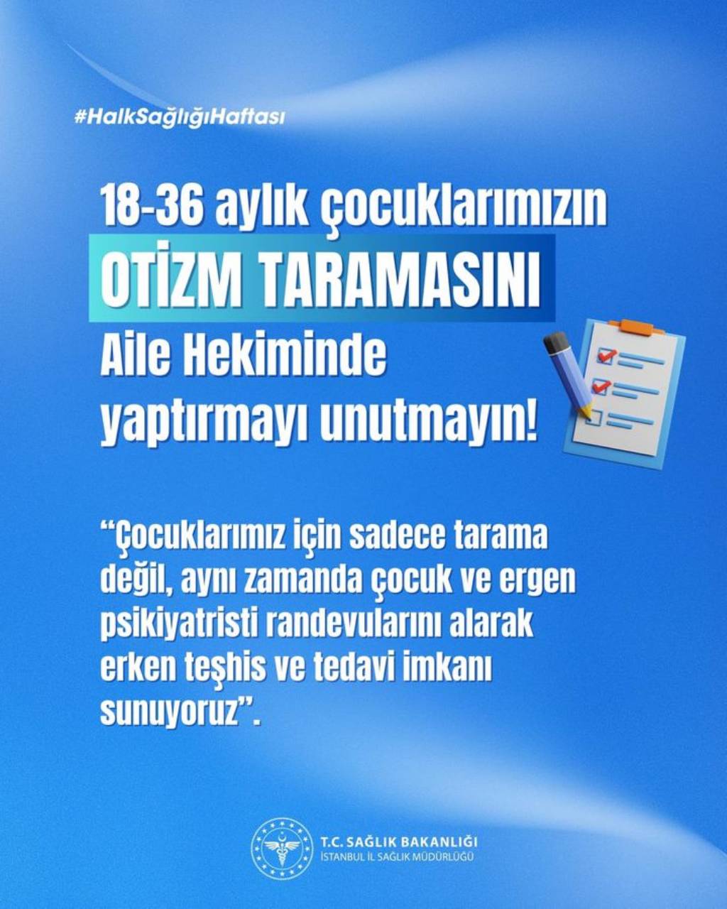 İstanbul İl Sağlık Müdürlüğü'nden Otizm Taraması Uyarısı